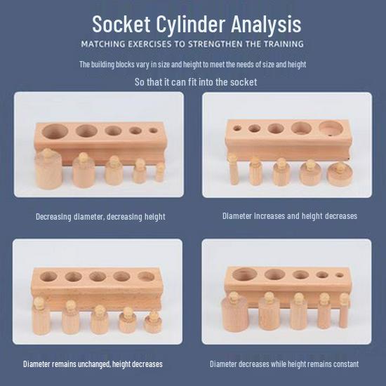 Montessori Holzsteckdosenzylinder Lernspielzeug für die frühe Kindheit und den Kindergarten