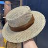 Straw Flat Top Hat Women'S Straw Hat Summer Top Hat British Seaside Vacation Sun Hat Hollow Sun Hat