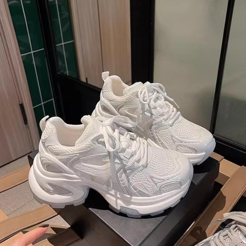 Women's shoes platform mesh breathable silver dad shoes summer new fashion heightening versatile casual sports shoes