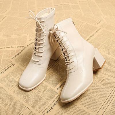 Female Short Shoes With Laces Lace-up Elegant Medium Heels Women's Ankle Boots Large Size Warm Booties Boot New In High Quality