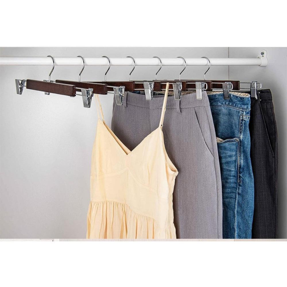 Nature  Solid Wood Deluxe Wooden Pants Hangers Bottom Hanger Jeans Hanger Skirt Hanger with 2-Adjustable Clips Anti-Rust Hook