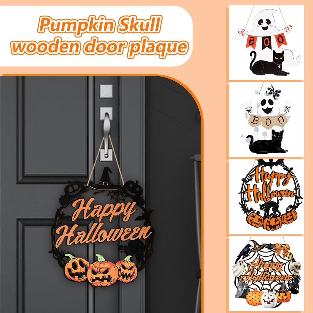 Halloween Pumpkin Wooden Craft Pendant Holiday Party Decoration Doorplate Ornaments