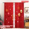 2pcs 2D Flat Printing Merry Christmas Window Curtains Christmas Red Star Snowflakes 100% Polyester Fabric Without Electricity