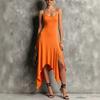 Women's Summer Sleeveless Dress Spaghetti Strap Irregular Hem High Split Backless Midi Dress Casual Beachwear
