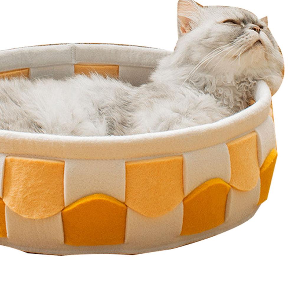 Round Cat Bed Soft Wave Line Braid Double Sided Universal Large Small Dog Bed for Winter Summer Yellow