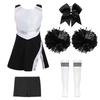 Kids Girls Dance Outfit Round Neck Sleeveless Dress with Shorts Bowknot Headwear Hand Flowers Socks Cheerleading Uniform Outfits