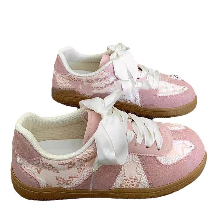 Niche lace training shoes women's new silver shoes ballet casual sports little white Forrest Gump board shoes