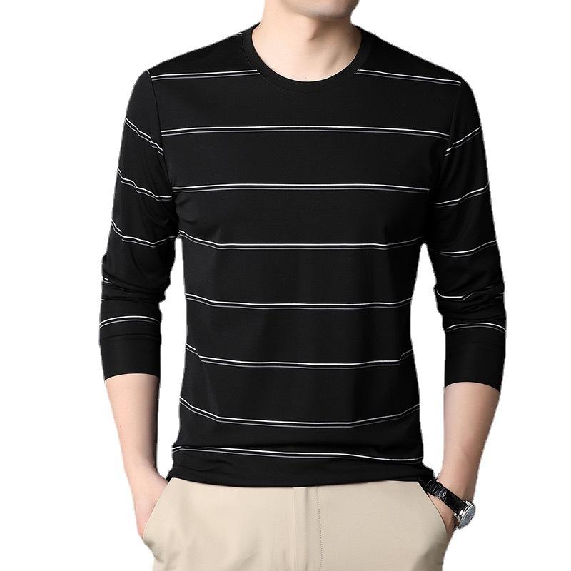 

Новая весенняя мужская футболка с длинными рукавами для молодежи и среднего возраста, повседневная рубашка с круглым вырезом и тонкой полоской 4XL