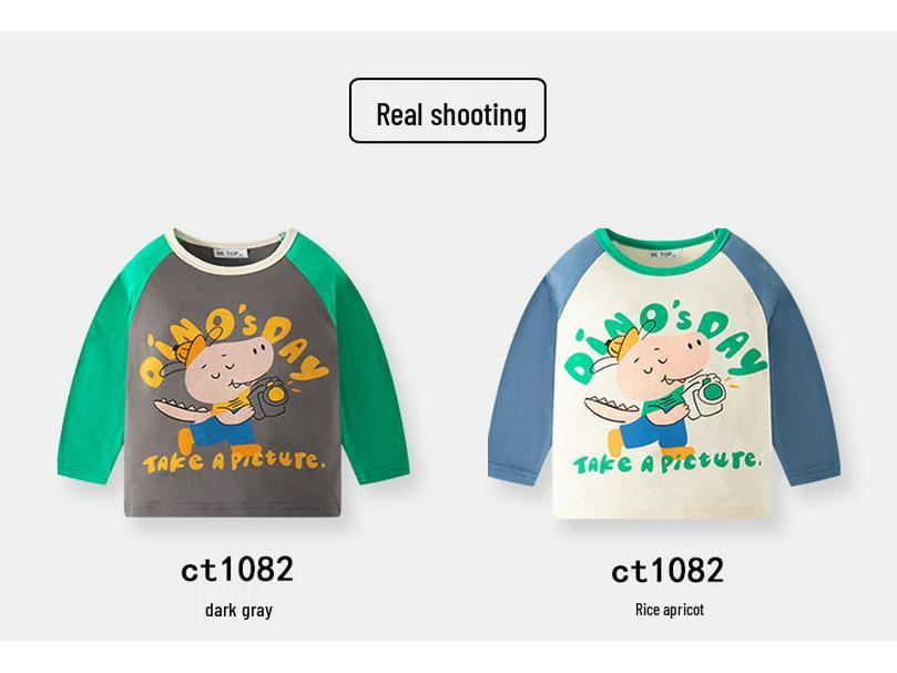 Дитяча бавовняна футболка в корейському стилі для хлопчиків - Мультяшний принт, З довгим рукавом, Ідеальна для весни та осені