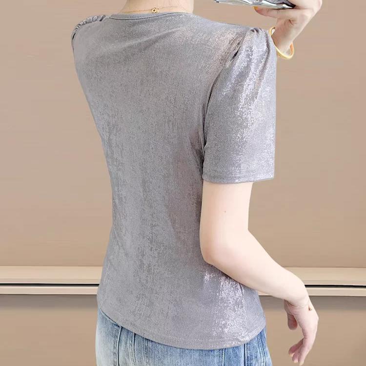 Tricou de vară sexy cu gât în V, streetwear, pentru femei, șic, de lux, cu diamante fierbinți, slim, topuri elegante cu mânecă scurtă