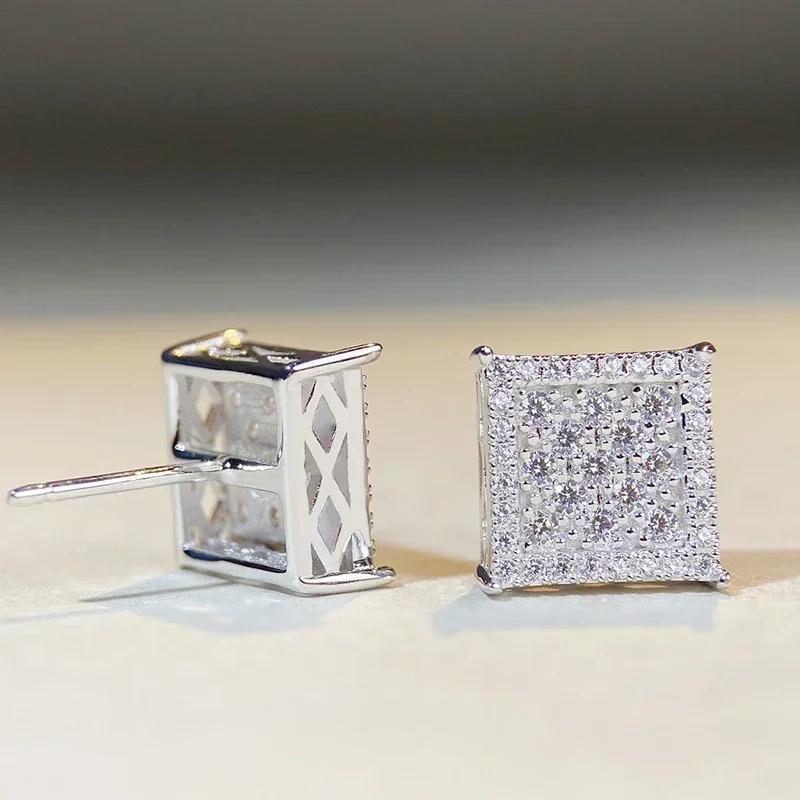 Huitan Fashion Square Shaped Stud Earrings Lady Stylish Luxury Sparkling Everyday Zircon Brilliant Cubic Zirconia Accessories