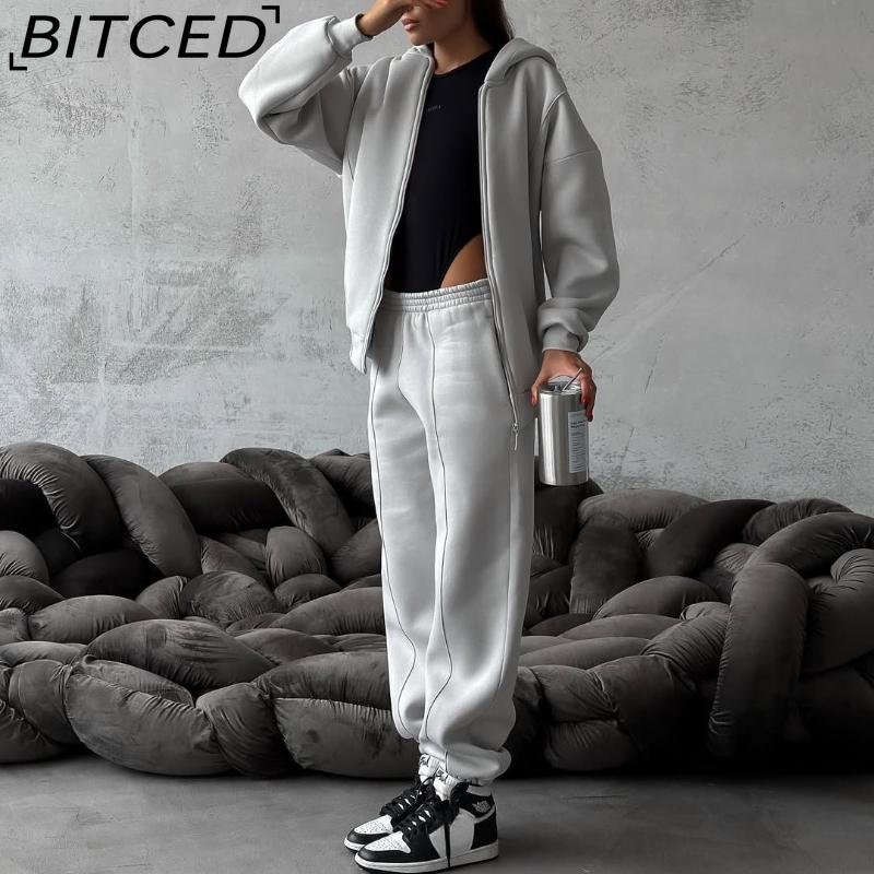 BITCED Casual American-style Autumn/winter Cardigan Set Sporty Streetwear-inspired Long-sleeved Women's Jacket and Trousers Two-piece