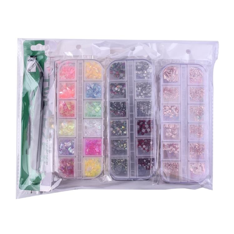 13 In 1 Nail Decoration Kit Contains 310 Grams Princess Cut Rhinestones And Practical Tools