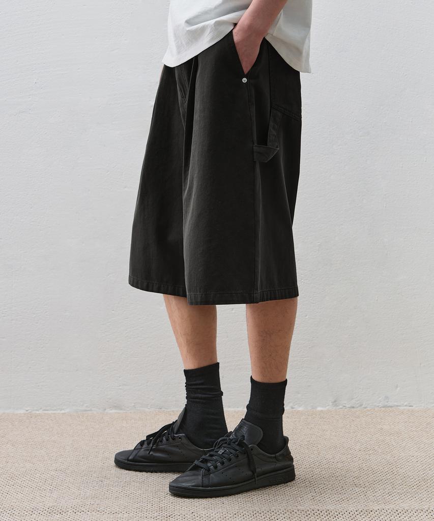 DRAW FIT Robust Long Bermuda Wide Chino Pants [Black]