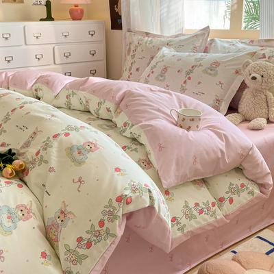 Vierteiliges Set, Bettbezug aus reiner Baumwolle, Baumwollbettlaken, Einzel-Dreiteiliges Set für Wohnheim