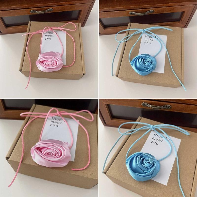 Stoffblumen-Halsketten Künstliche Rosenblumen-Choker Rosenblumen-Halsketten Hochzeitsschmuck Geschenk für Frauen Teenager Mädchen