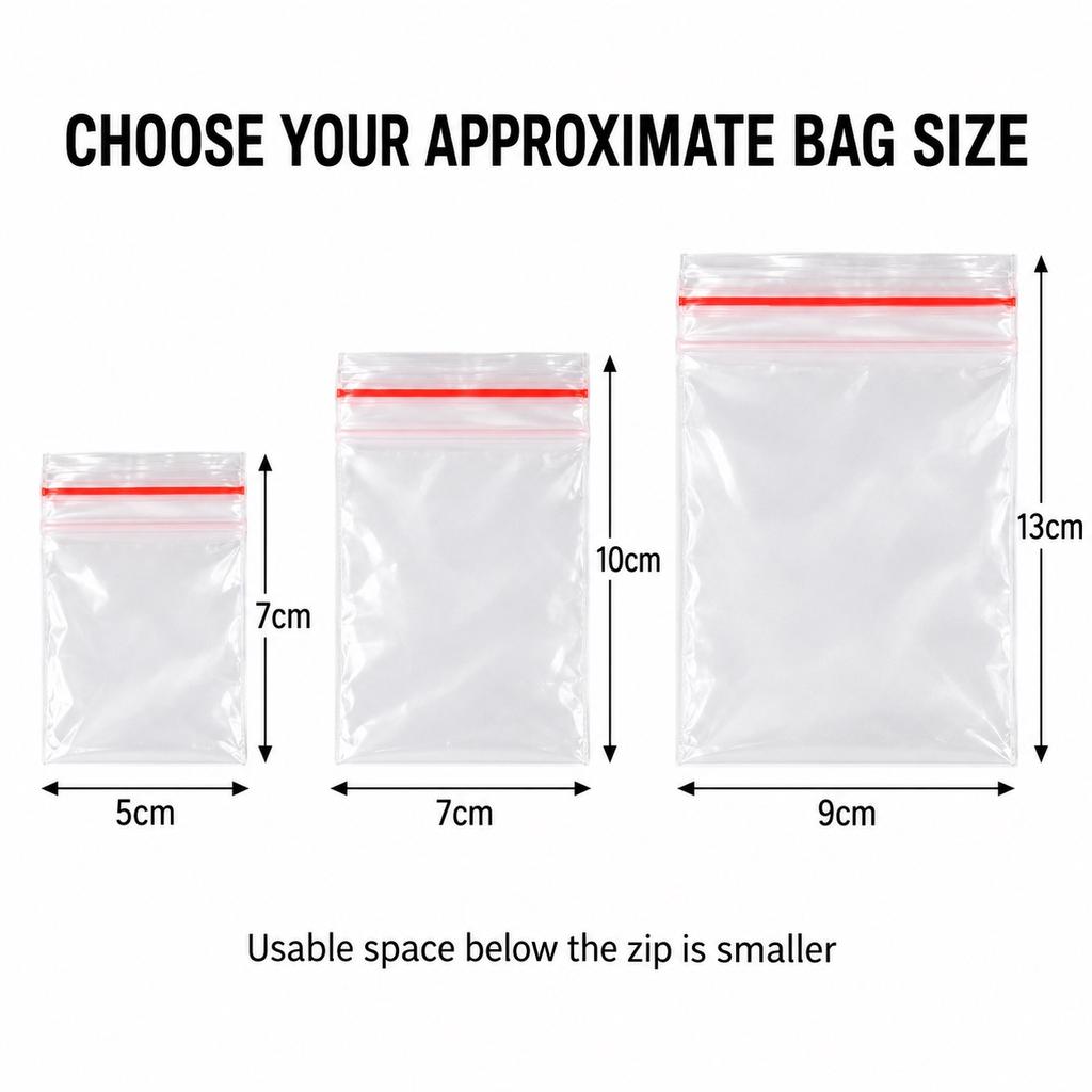 100 Clear Mini Resealable Zip Bags, 5x7 7x10 or 9x13cm
