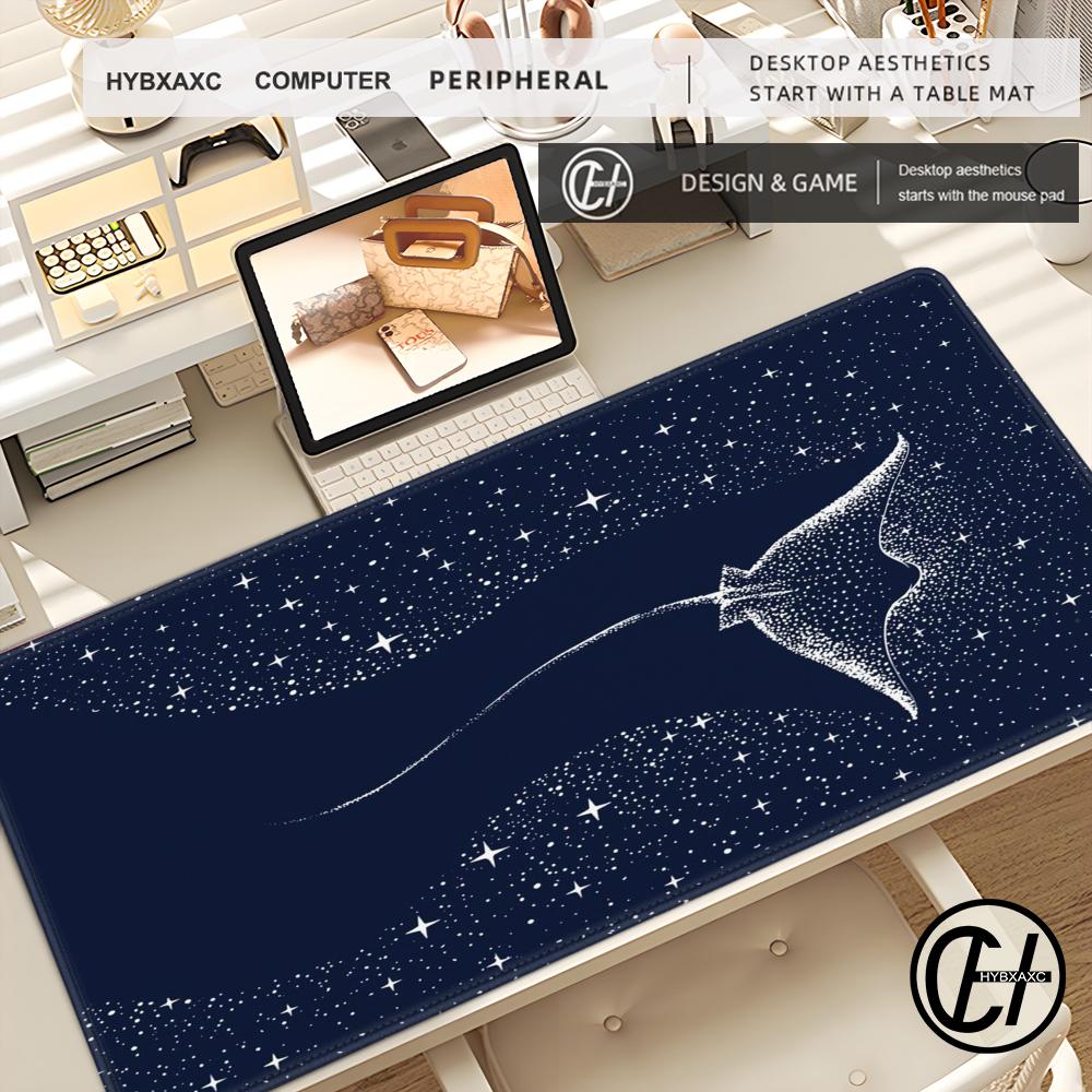 HYBXAXC Simple Black Large Gaming Mouse Pad with Deep Sea Whale Design, Keyboard Mat XXL Desk High-definition Computer Desk Pad
