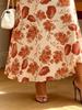 Women's Cream Base Rust Floral Print V-Neck Flutter Sleeve Maxi Dress, High Waist Slim Fit Elegant A-line Workwear for Spring Summer