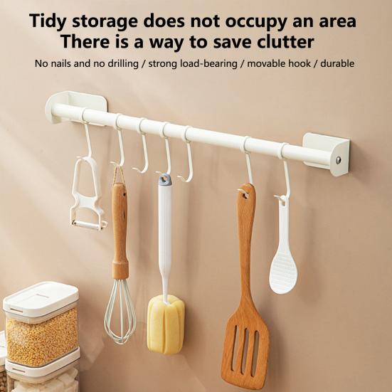 Utensil Rack Wall Mounted Punch Free Movable Hooks Load-bearing Kitchen Utensil Hanger Holder Rack for Home