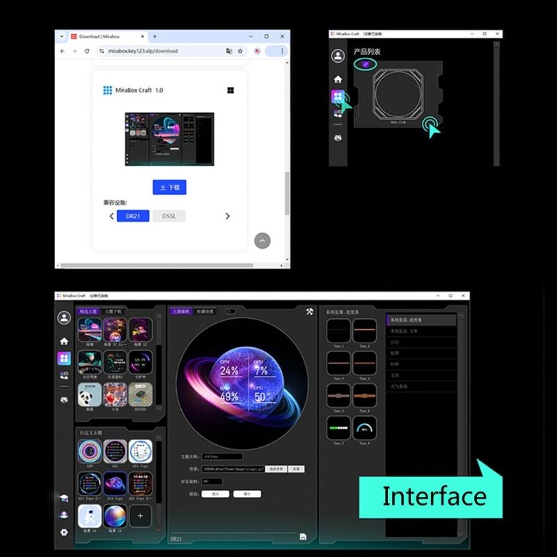 IPS Round Water Cooling Screen USB C Connecting Computer Temperature Monitors Dynamic 360°View for Customs PC Case