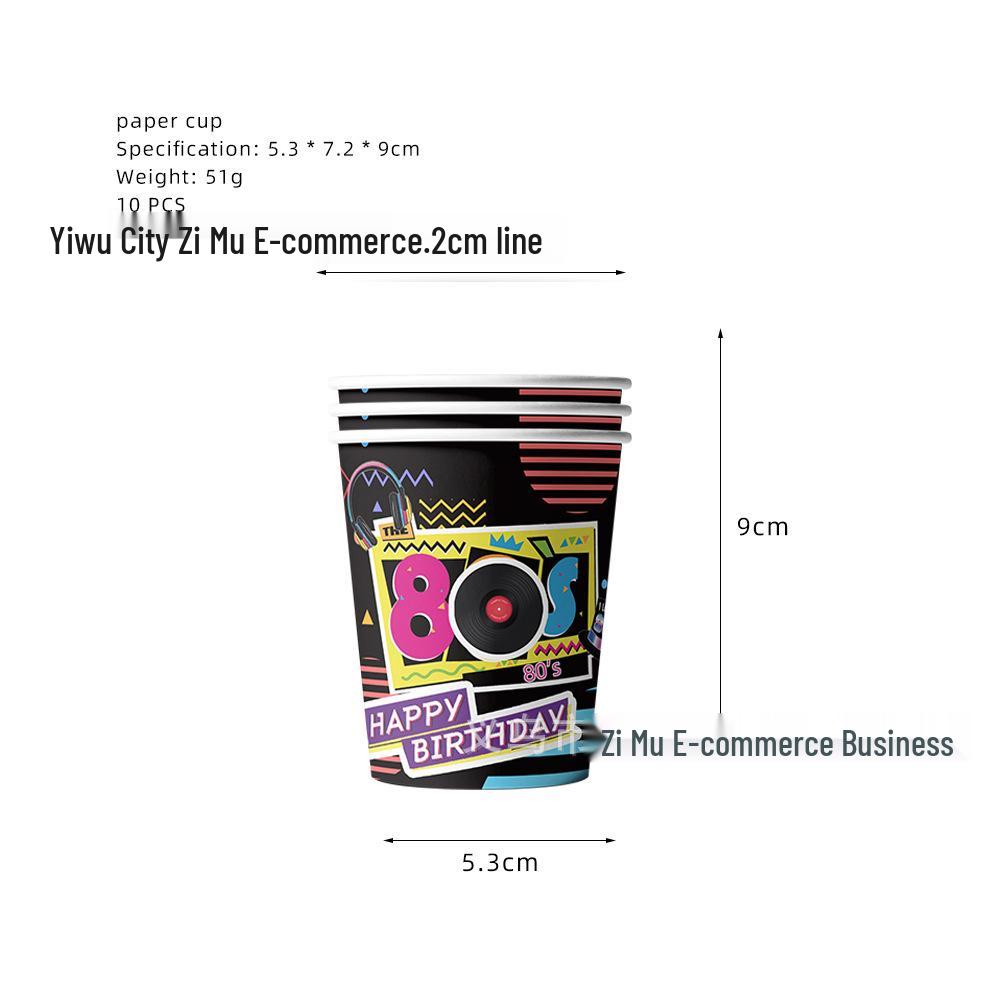 80s Themed Birthday Party Decorations: Cartoon Balloons, Cake Toppers, and Banners.