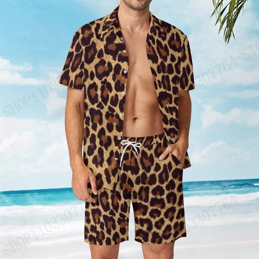 Flamingo Hawaïshirt Set Strandshirt Set Modieuze Vakantie Sportkleding voor Mannen en Vrouwen L beige