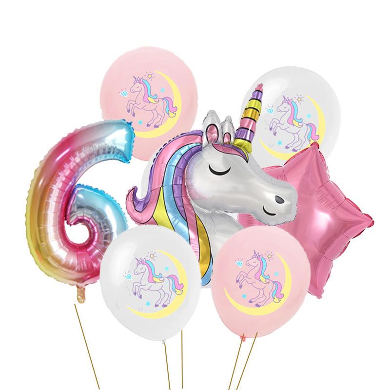Rainbow Unicorn Birthday Party Balloon Set Girls 1 Year Unicorn Happy Birthday Decoration Supplies Baby Shower Foil Balloons