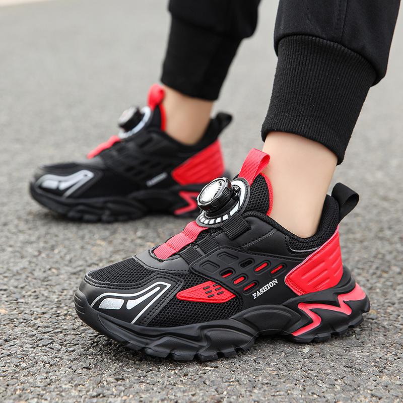 Scarpe da ginnastica con bottoni rotanti per ragazzi, in rete traspirante, antiscivolo, sportive per bambini, leggere, chunky, da corsa per scuola, all'aperto