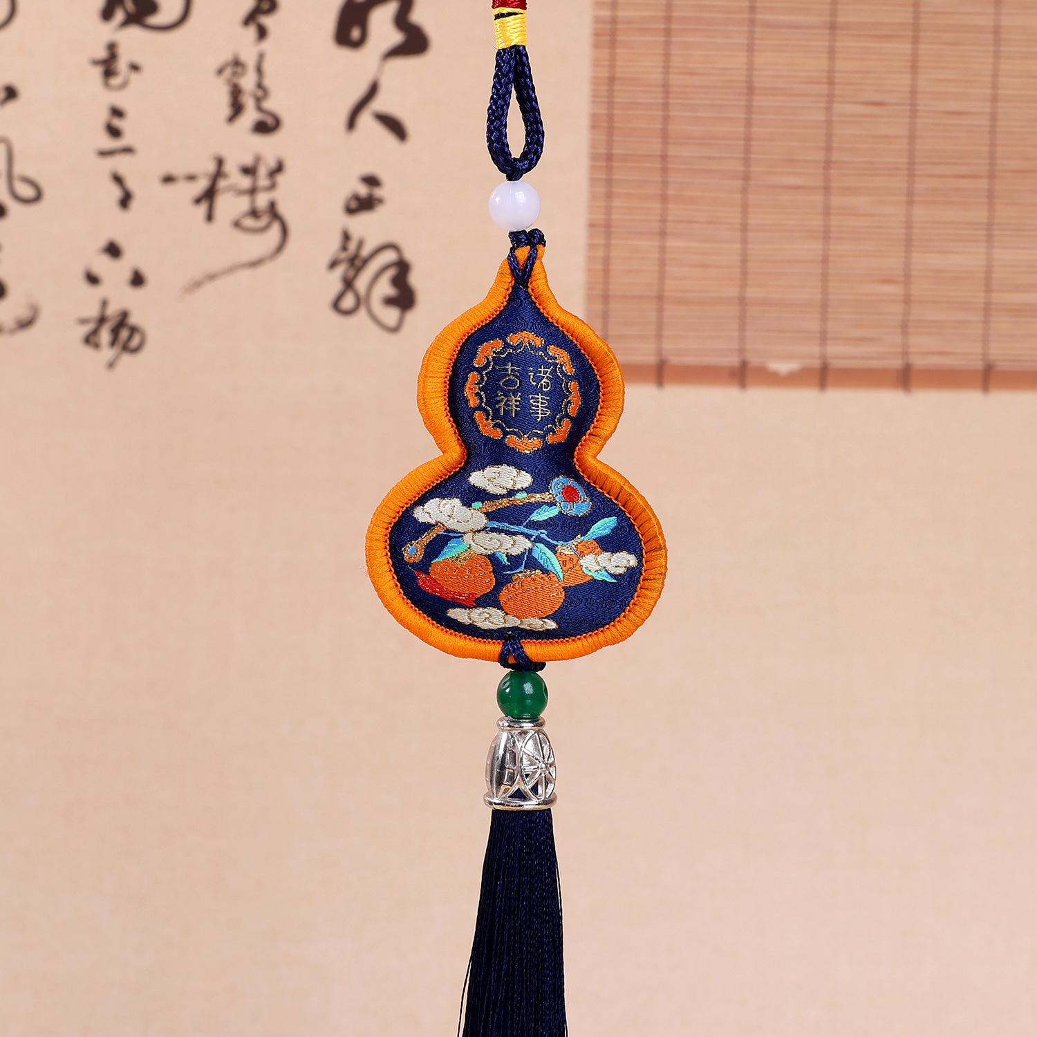 Кулон-тыква Вышитый маленький саше Портативный антикварный саше Подарок Автомобильный мешочек на удачу Кулон Символ мира темно-синий