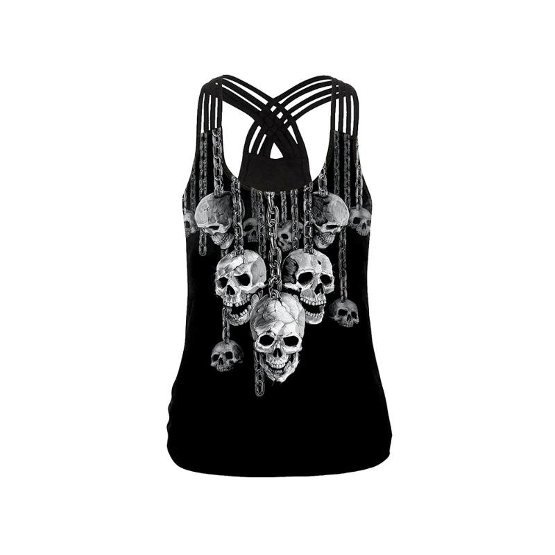 Skull digital printing body sling vest female Halloween hollow belt vest casual breathable bottoming shirt