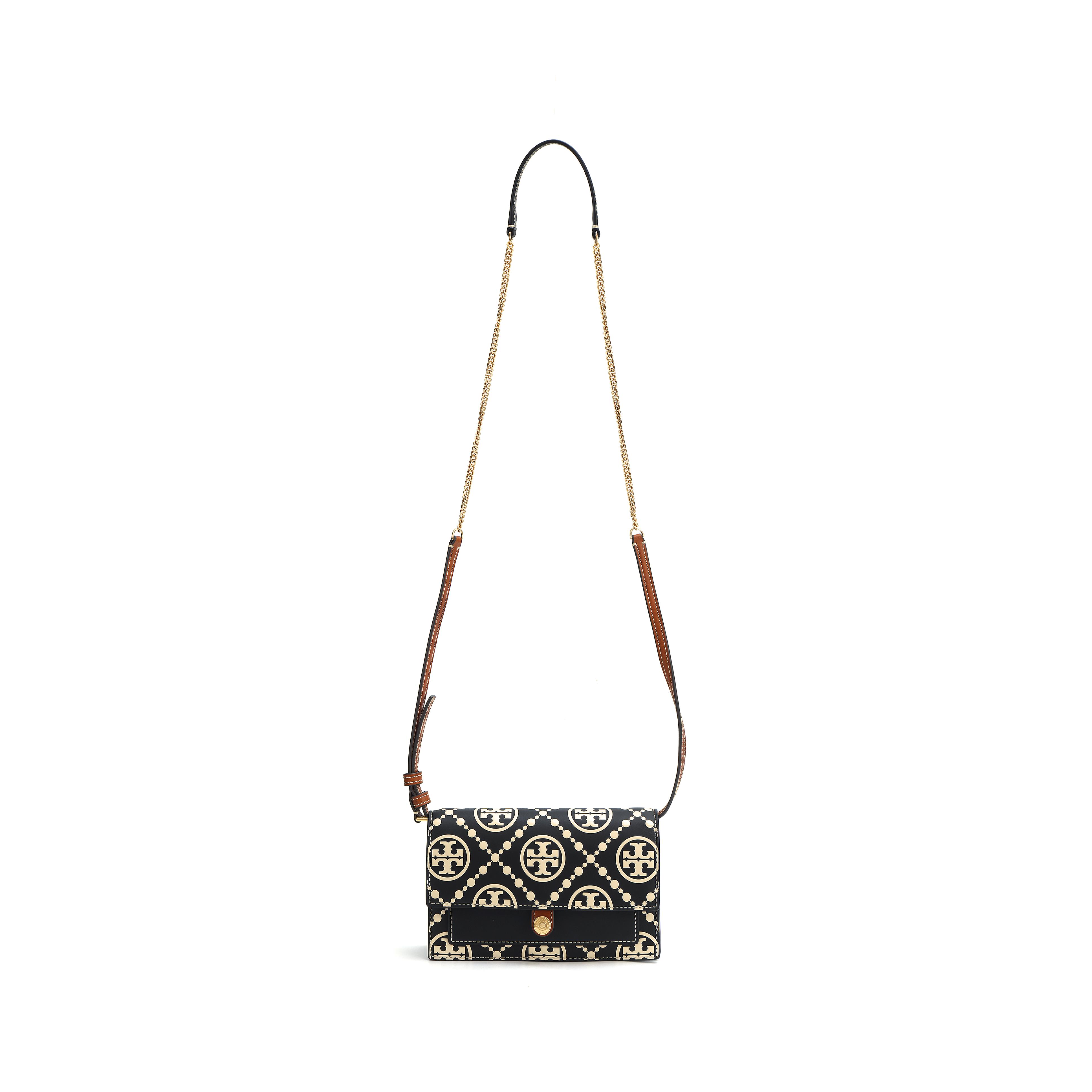 

Tory Burch T Monogram Double T Logo Quilted Floral Metal Magnetic Buckle Chain Shoulder Strap Leather Crossbody Bag Mini Women bags Black 150460-001 Basic Set (Bag+Dust Bag)