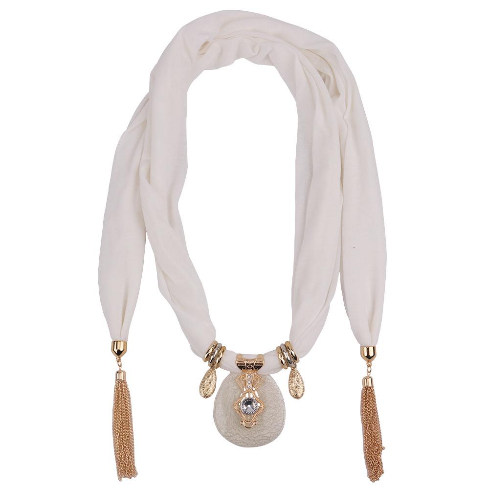 Elegantní šálový náhrdelník s třásněným křišťálovým přívěskem – Módní nekonečný šátek pro ženy, Boho výrazný šperk