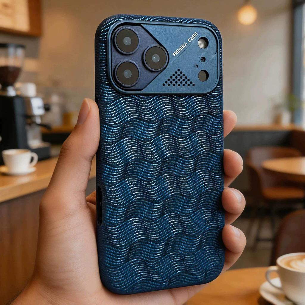iPhone 17 Pro Max Wave Pattern Leather Magnetic Phone Case