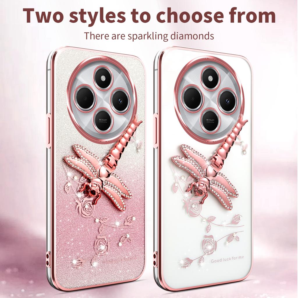 KADEM For vivo Y300 Pro 5G Case Dragonfly Kickstand TPU Flowers Glitter Phone Cover