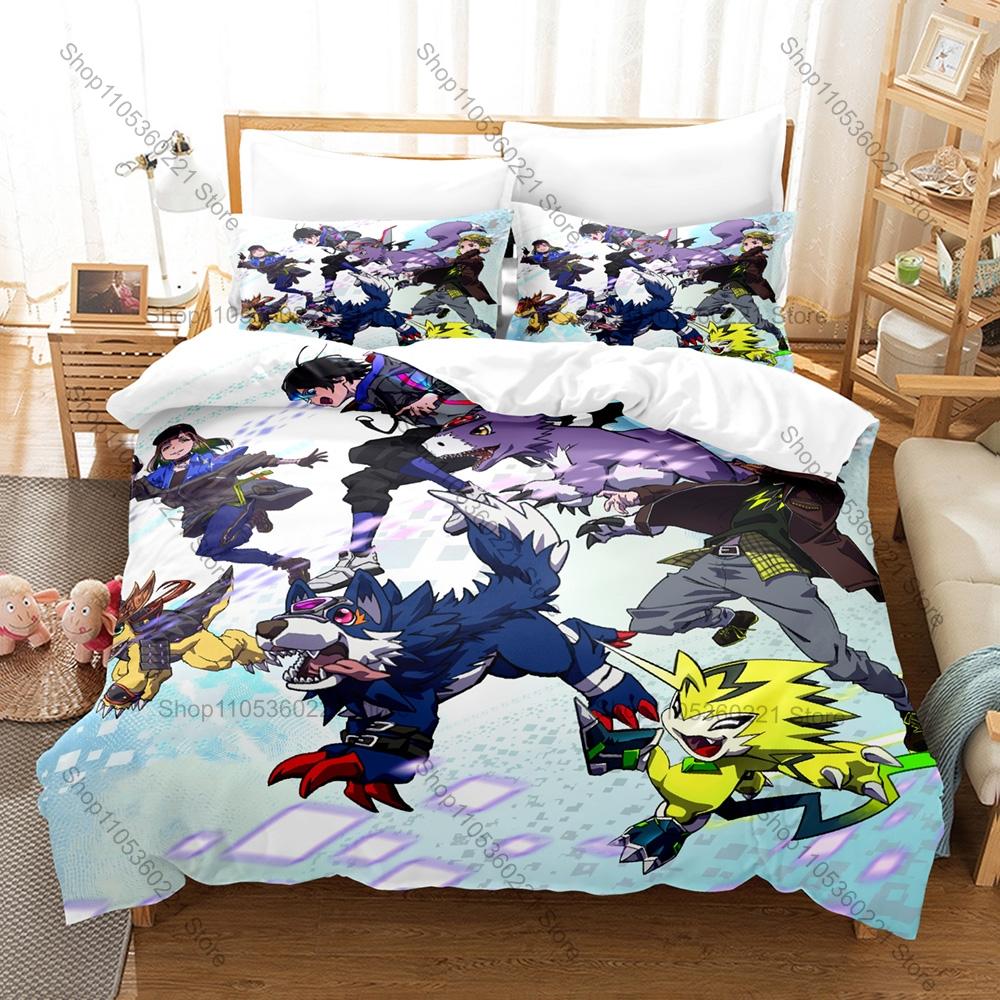 Digimon Anime 3D Print Bedding Set Duvet Cover + 2 Pillowcases Soft Polyester Bed Linen Bedroom Decor For Anime Fans
