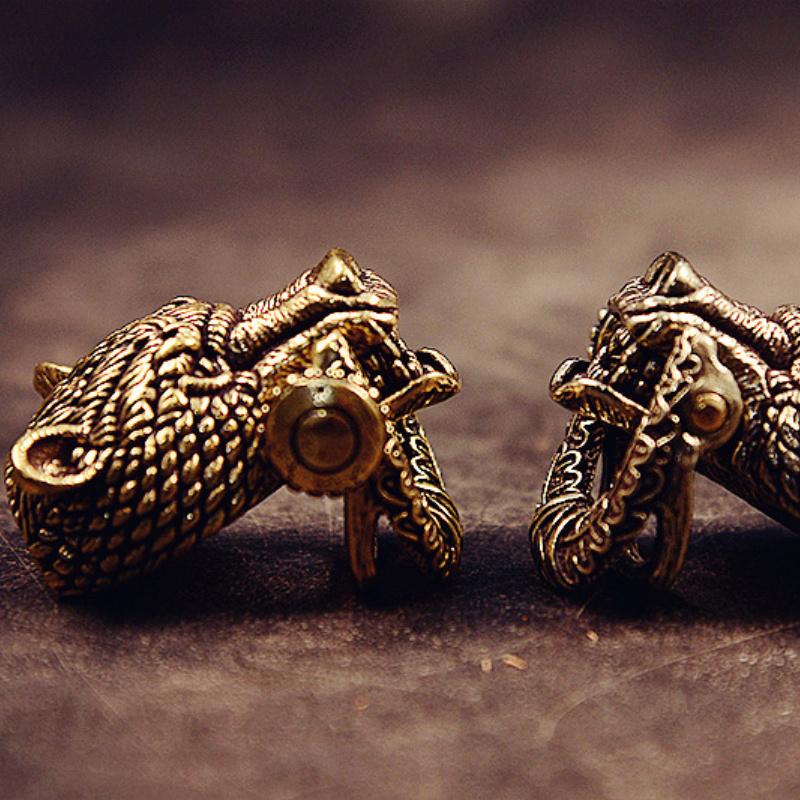 Brass Domineering Bear Buckle Car Keychain Creative Retro Chinese Style Male Trend Motorcycle Personality Keychain Circle