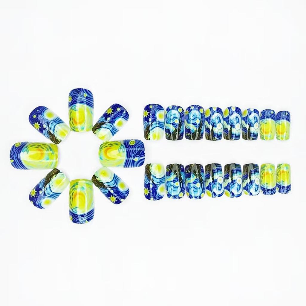 Van Gogh Tribute Series: Blue Abstract Cloud Nails (24 Medium-Length Wearable Tips)