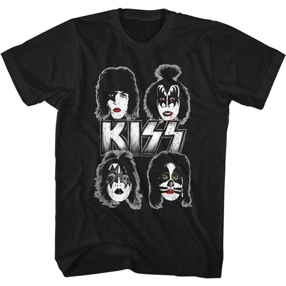 

Черная футболка унисекс с изображением группы Kiss Band Faces Rock And Roll Music Band