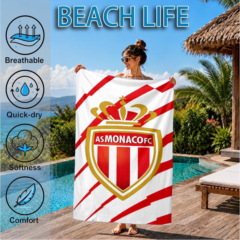 Monaco Football club Printed Microfiber Beach Towel, Soft And Absorbent, Quick-Dry, Ideal for Summer Travel, Beach Essential, Swimming Pool