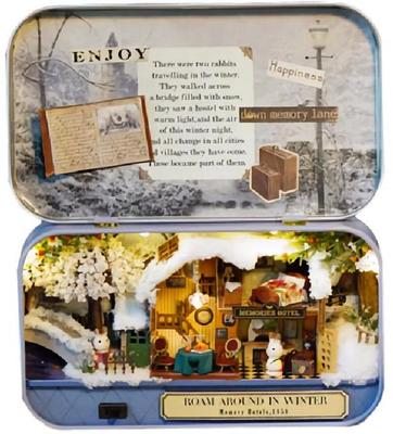 (Little Swallow) LtSw Miniature Handmade Doll House Cute Rabbit Family Pencil Case Tin (Winter Memories)