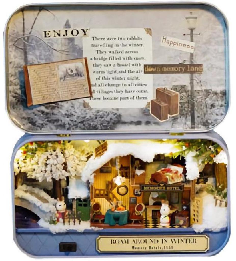 (Golondrina pequeña) LtSw Casa de Muñecas Miniatura Hecha a Mano Estuche de Conejitos Lindos Lata (Recuerdos de Invierno)