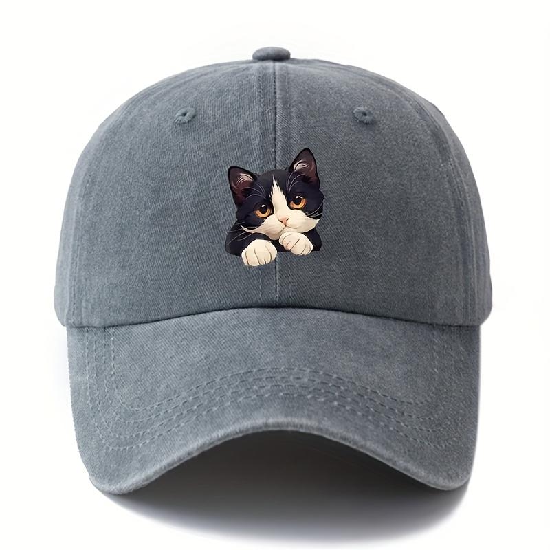 Simple Versatile Cute Cat Print Washed Vintage Soft Top Sunshade Baseball Cap Unisex Baseball Cap