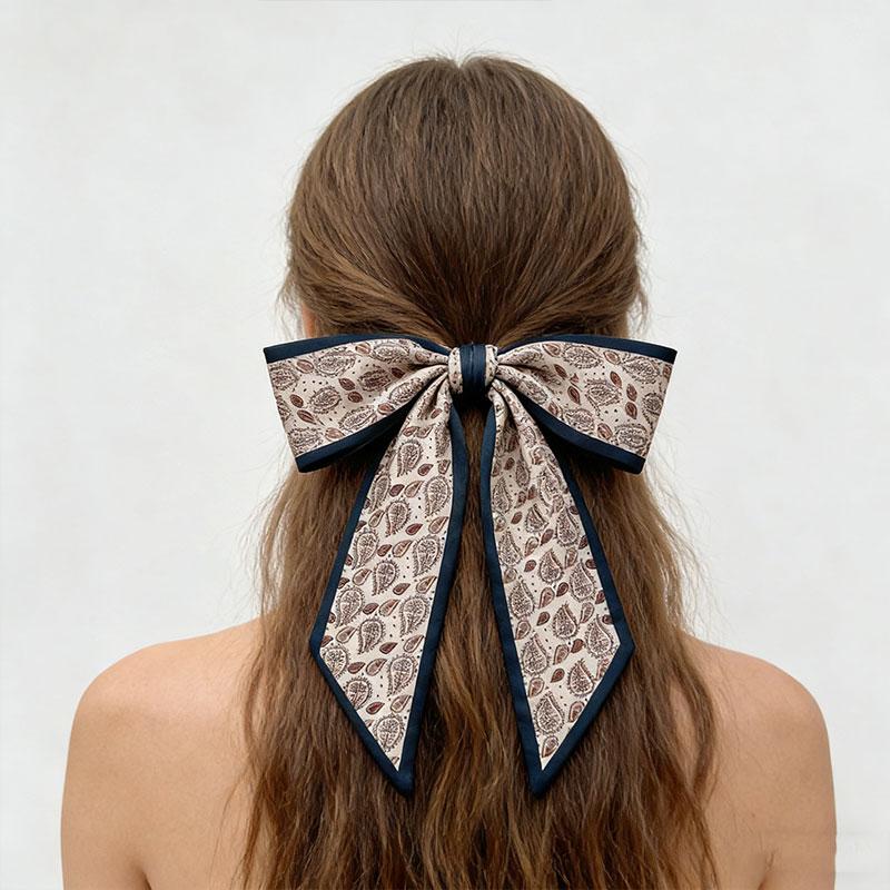 1Pc Silk Scarf Versatile Long Gift Ponytail Ribbon Temperament Bag Straps Soft Printed