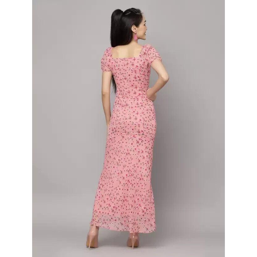 Damen Top Tunika A-Linien Kleid Partykleidung Blumendruck Herzförmiger Ausschnitt Maxikleid VF-1807