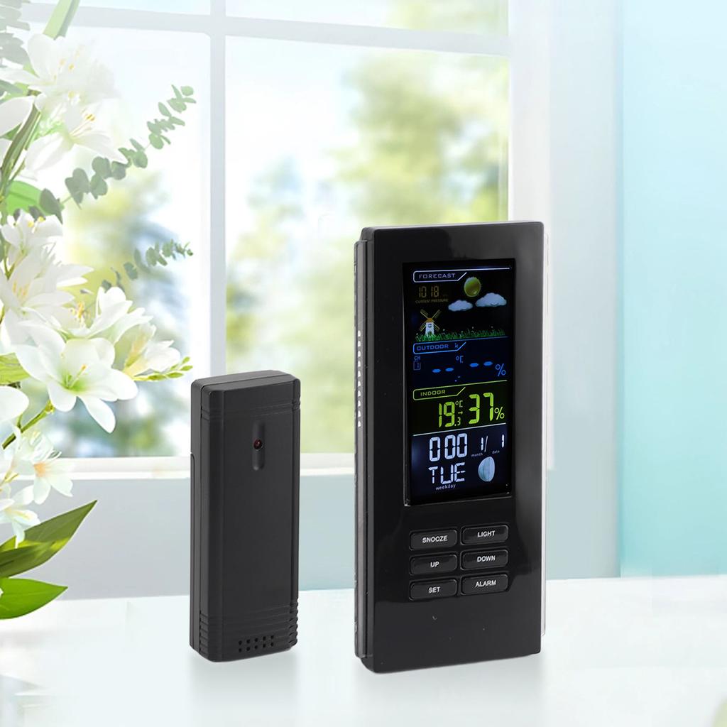 Wireless Weather Forecast Station Indoor Outdoor Thermometer Hygrometer Color Display Digital Temperature Humidity Monitor Alarm Clock Backlight