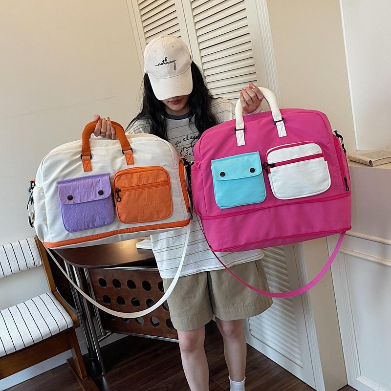 Fashionable Color‑Block Splicing Travel Bag Sports and Fitness Bag Yoga Handbag Suitable for Travel Gym Tourism Weekend Trip and Other Scenes