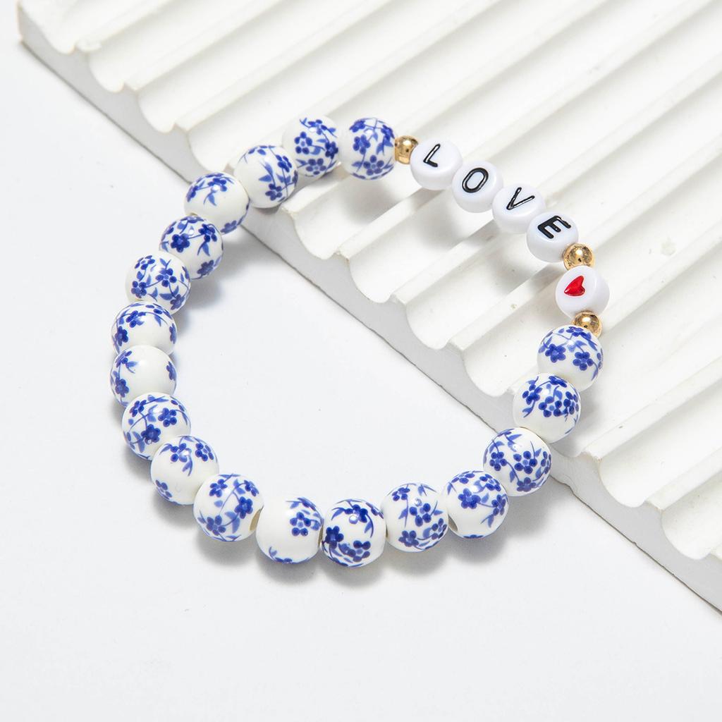 Accessories, Chinese Style Retro Elegant Flower Porcelain Ceramic Bead National Style Bracelet, Letter Cross Beaded Bracelet