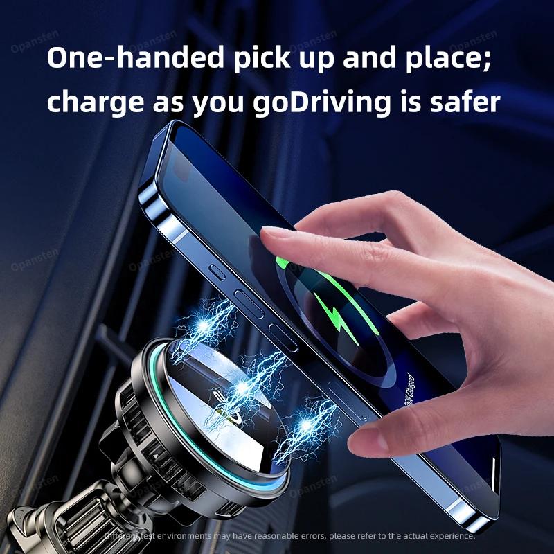 Tempered Glass QI2 Ice Cooling RGB Magnetic Wireless Car Charger Fast Charging Radiator For Magsafe iPhone 12-16 Phone Holder