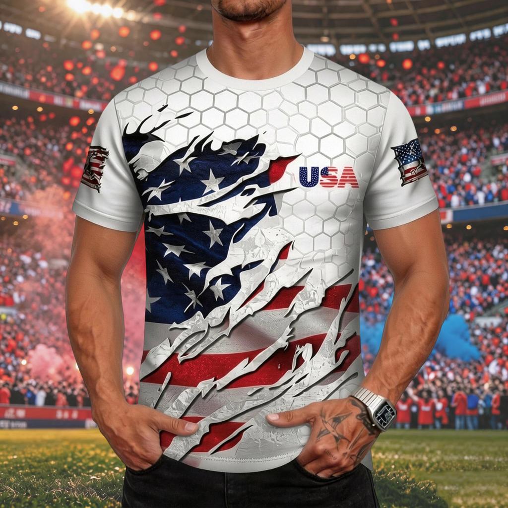 Men's USA Soccer Themed Printed Short Sleeve Neck T-Shirt Breathable for Casual Wear